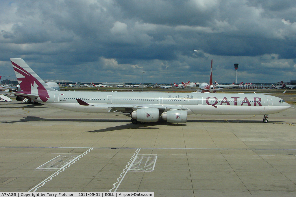 A7-AGB, 2005 Airbus A340-642X C/N 715, 2005 Airbus 340-642, c/n: 715 of Qatar Airways taxying at Heathrow T4