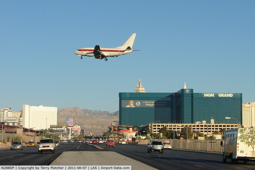 N288DP, 2003 Boeing 737-66N C/N 29892, Janet Airlines' Boeing 737-66N, c/n: 29892 crosses Tropicana Avenue heading for Runway 19 landing at Las Vegas