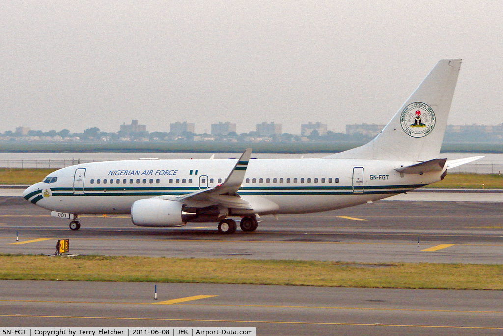 5N-FGT, 2005 Boeing 737-7N6 BBJ C/N 34260, Nigerian Air Force's Boeing B737-7N6 BBJ, c/n: 34260/1746 taxying at New York JFK