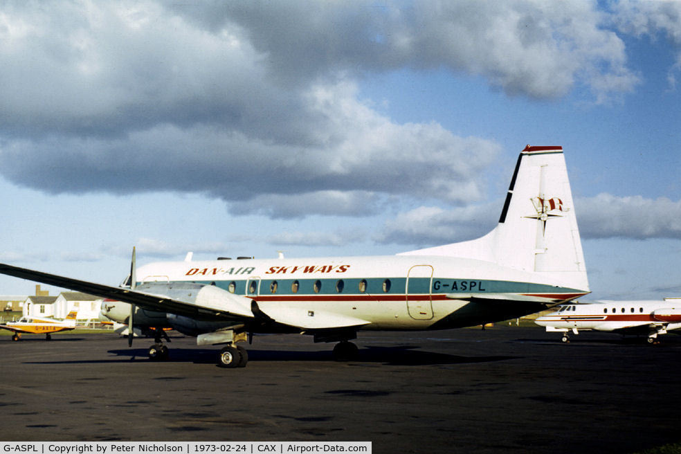 G-ASPL, 1964 Hawker Siddeley HS.748 Series 2A C/N 1560, HS.748 of Dan-Air Skyways as seen at Carlisle in February 1973.