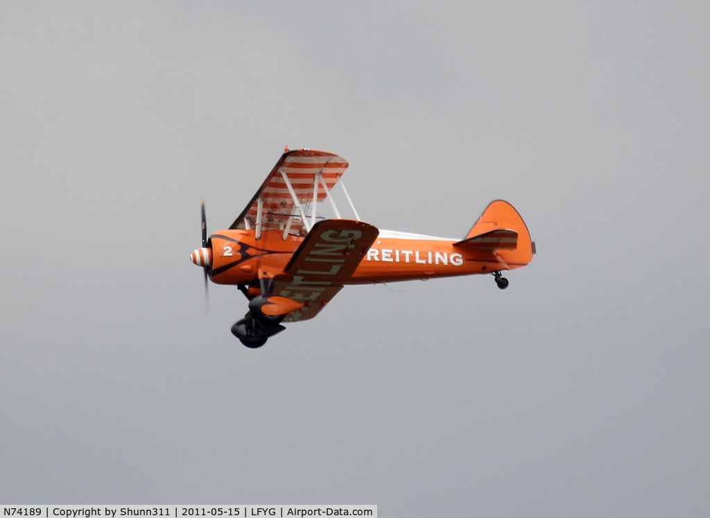 N74189, 1941 Boeing PT-17/R985 Kaydet (A75N1) C/N 75-717, Back home after demo @ LFYG Airshow 2011