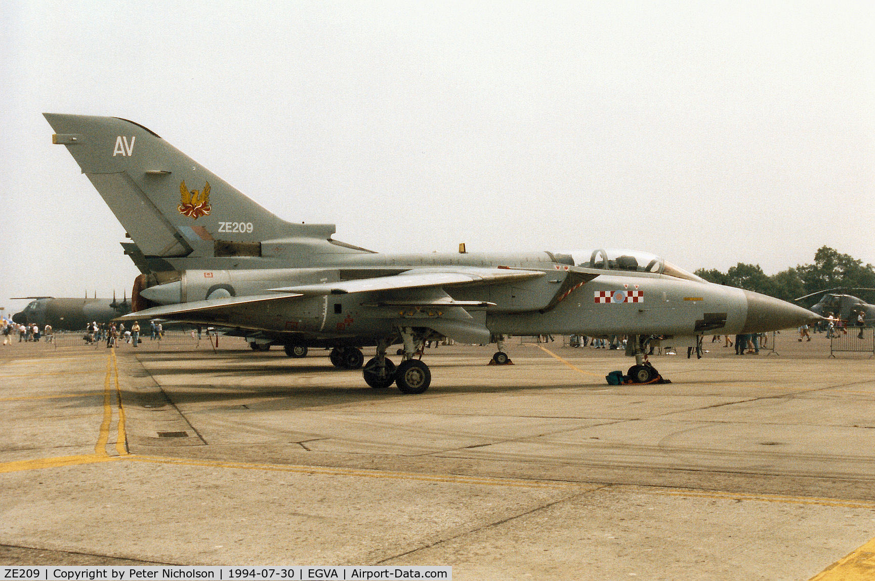 ZE209, 1987 Panavia Tornado F.3 C/N AS027/583/3261, Tornado F.3, callsign Phoenix 4, of 56[Reserve] Squadron at RAF Coningsby on display at the 1994 Intnl Air Tattoo at RAF Fairford.