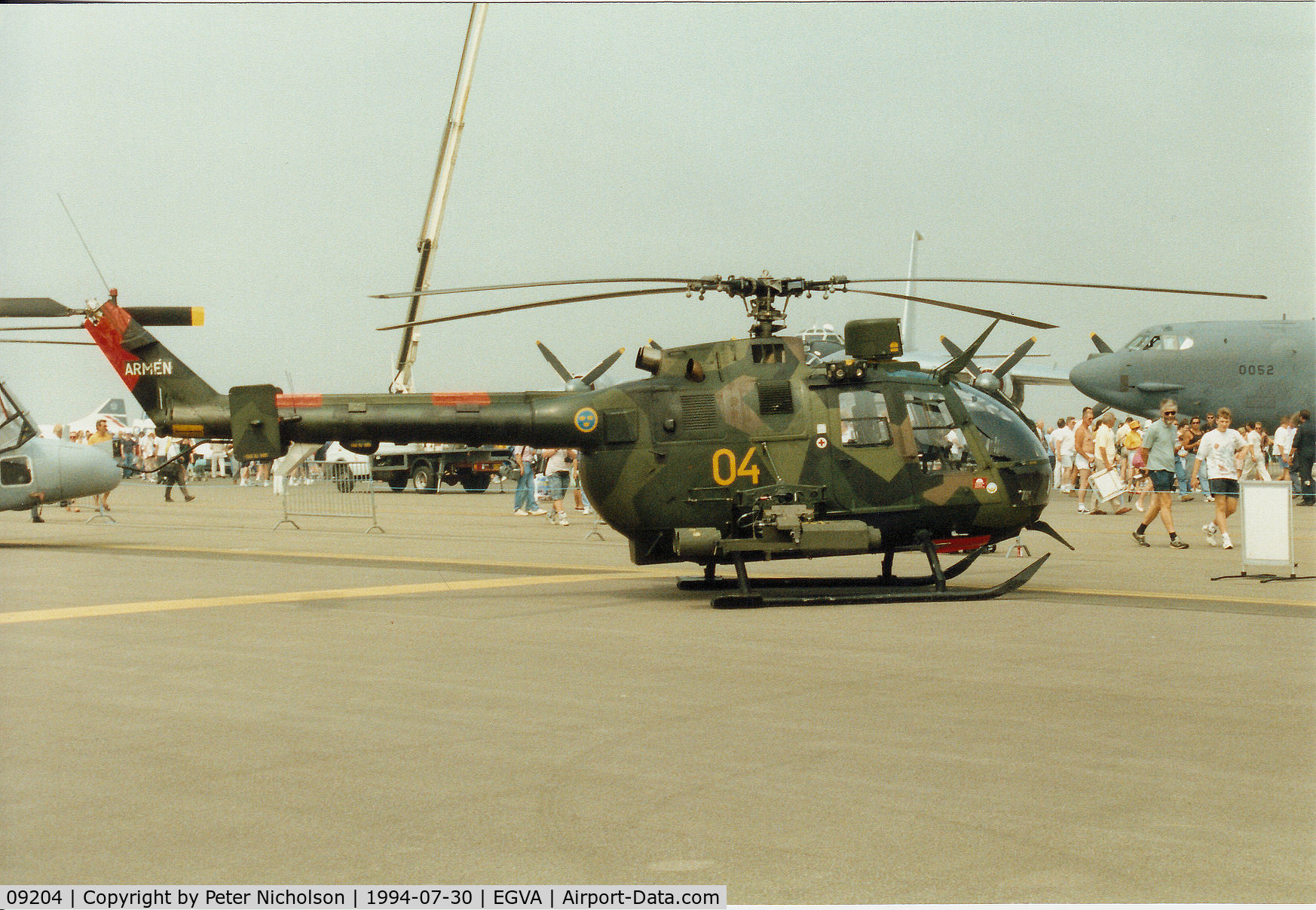 09204, MBB Hkp9A (Bo-105CB-3) C/N S-1754, Hkp-9a of the Royal Swedish Army on display at the 1994 Intnl Air Tattoo at RAF Fairford.