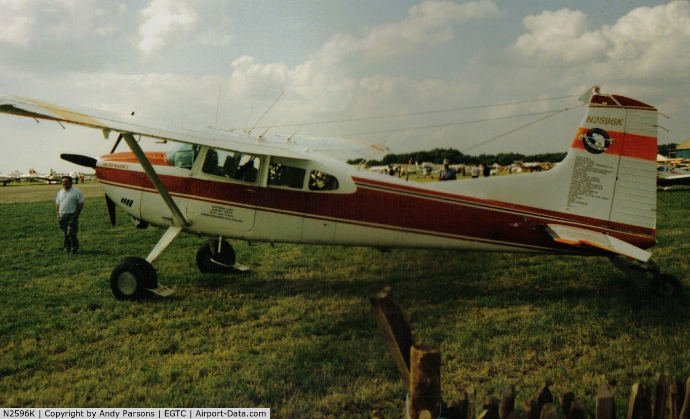 N2596K, Cessna A185F Skywagon 185 C/N 18504257, This Cessna 185 dropped into Cranfield on a round the world flight