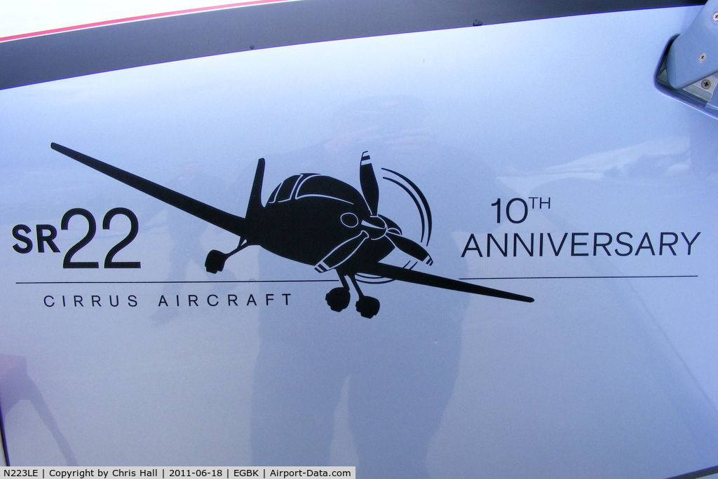 N223LE, Cirrus SR22T C/N 0114, on the nose of N223LE displayed at AeroExpo 2011
