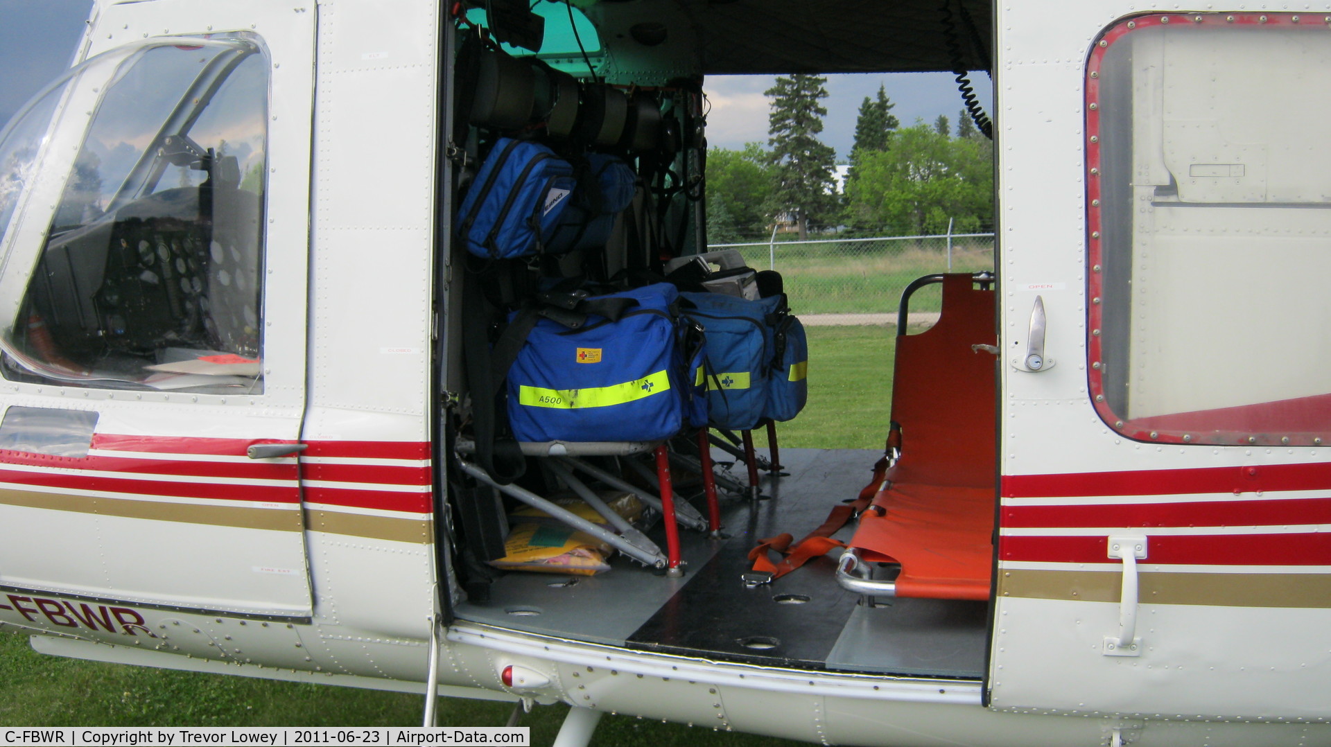C-FBWR, 1964 Bell 204B C/N 2015/2, On assignment in Cumberland House, SK for medical evacuation, June, 2011