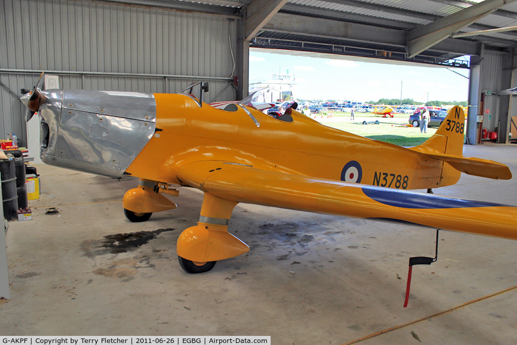 G-AKPF, 1941 Miles M14A Hawk Trainer 3 C/N 2228, 1941 Miles Aircraft Ltd MILES M14A HAWK TRAINER 3, c/n: 2228 hangared at Leicester