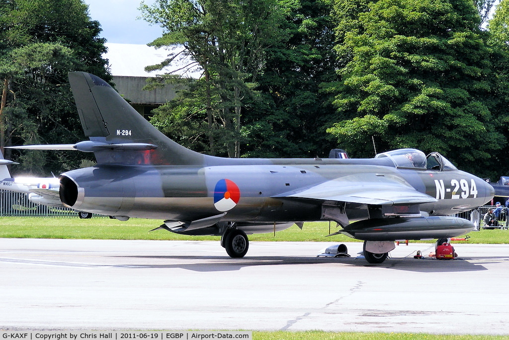 G-KAXF, 1956 Hawker Hunter F.6A C/N S4/U/3361, parked on the flight line prior to its display at the Cotswold Airshow