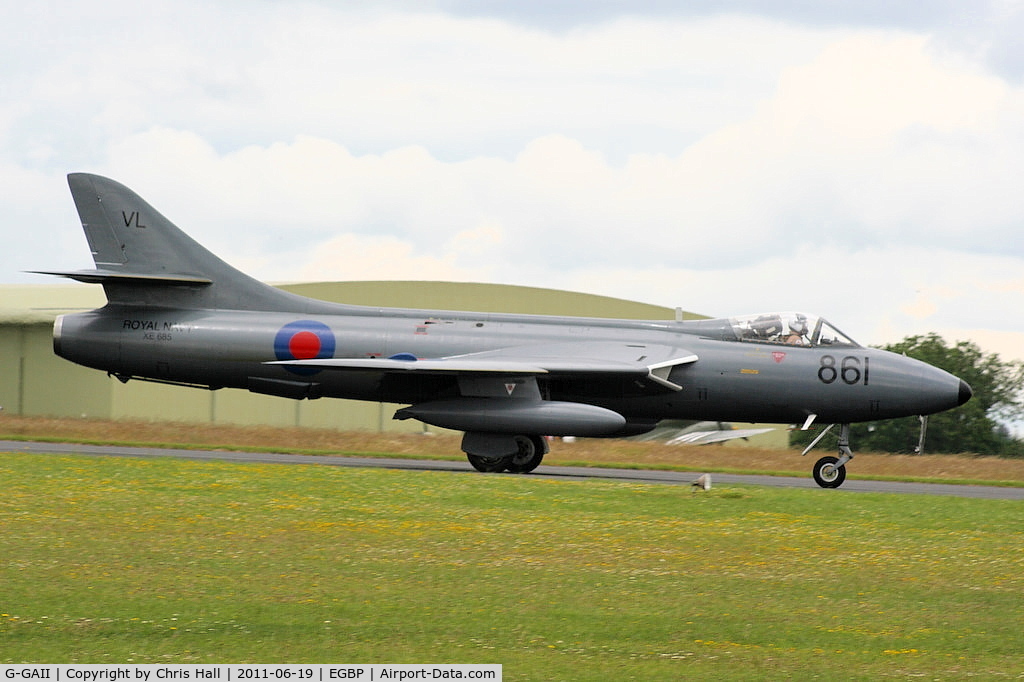 G-GAII, 1955 Hawker Hunter GA.11 C/N HABL-003028, taxiing along the runway prior to its display at the Cotswold Airshow