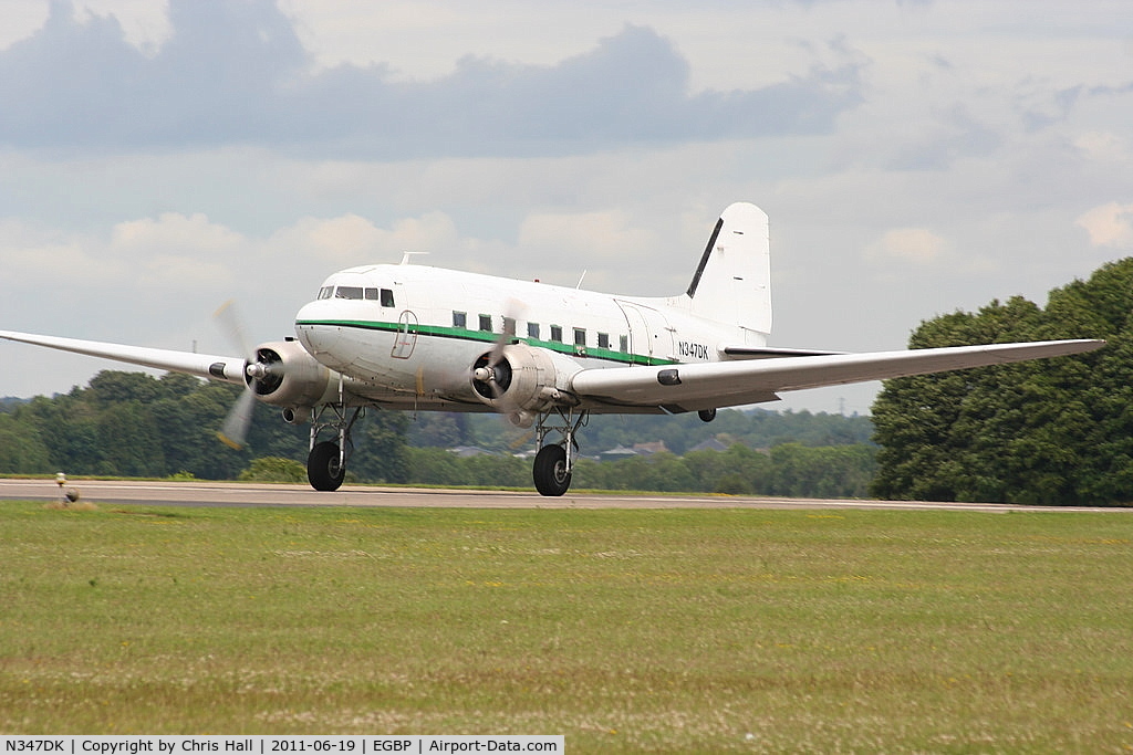 N347DK, 1944 Douglas DC-3A-467 (C-47B) C/N 16072/32820, arriving at Kemble from Weston, Ireland for work and a repaint before becoming the founding member of the Indian Air Force Memorial Flight.