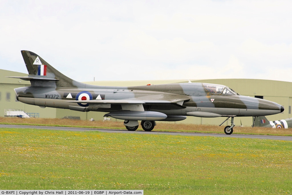 G-BXFI, 1955 Hawker Hunter T.7 C/N 41H-670818, taxiing along the runway prior to its display at the Cotswold Airshow
