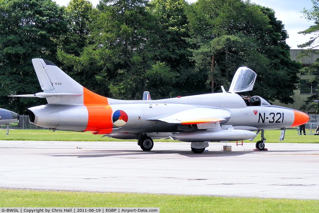 G-BWGL, 1959 Hawker Hunter T.8C C/N 41H/695946, parked on the flight line prior to its display at the Cotswold Airshow
