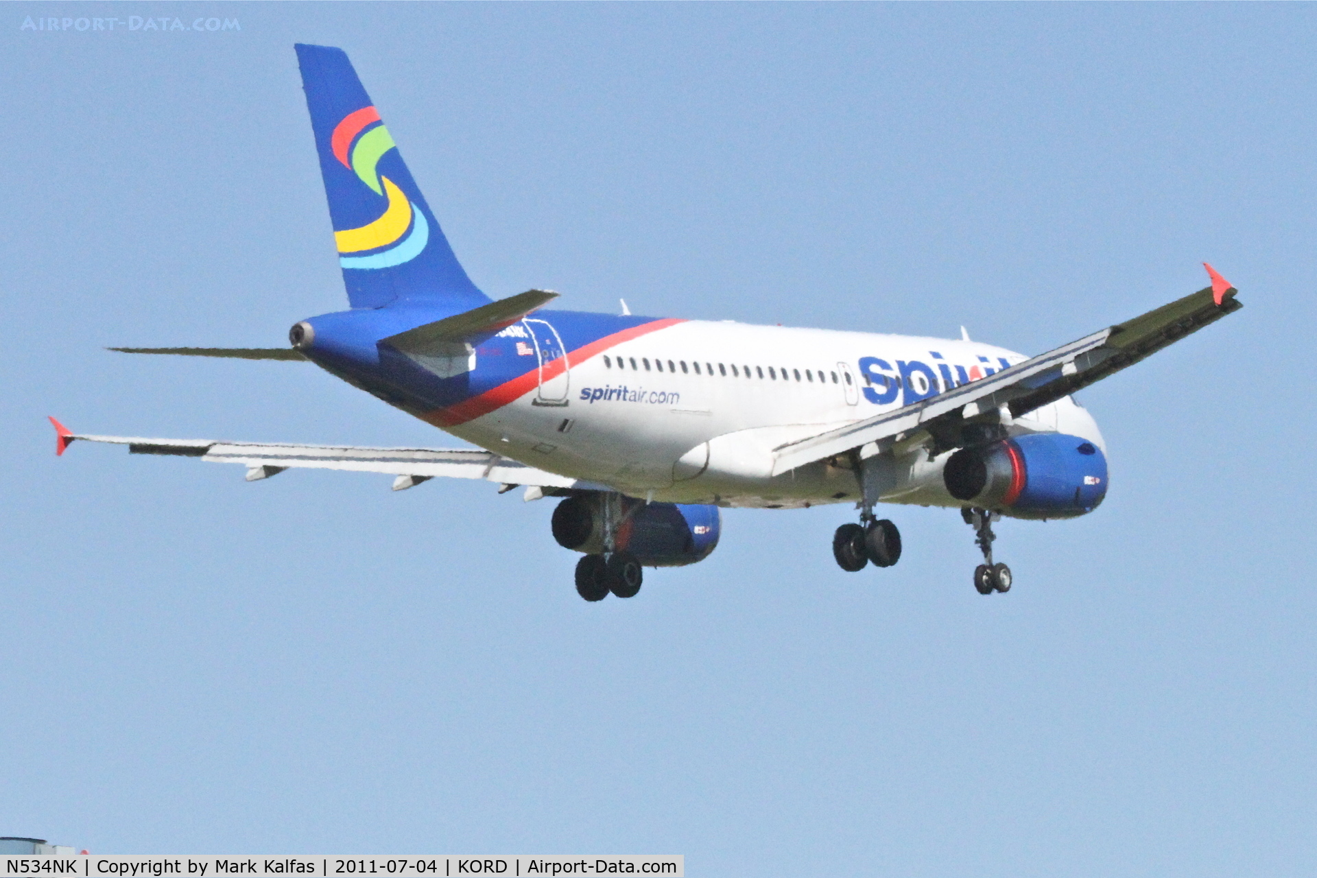 N534NK, 2008 Airbus A319-132 C/N 3395, Spirit Airlines Airbus A319-132, NKS156 arriving from KLAS, RWY 14R approach KORD.