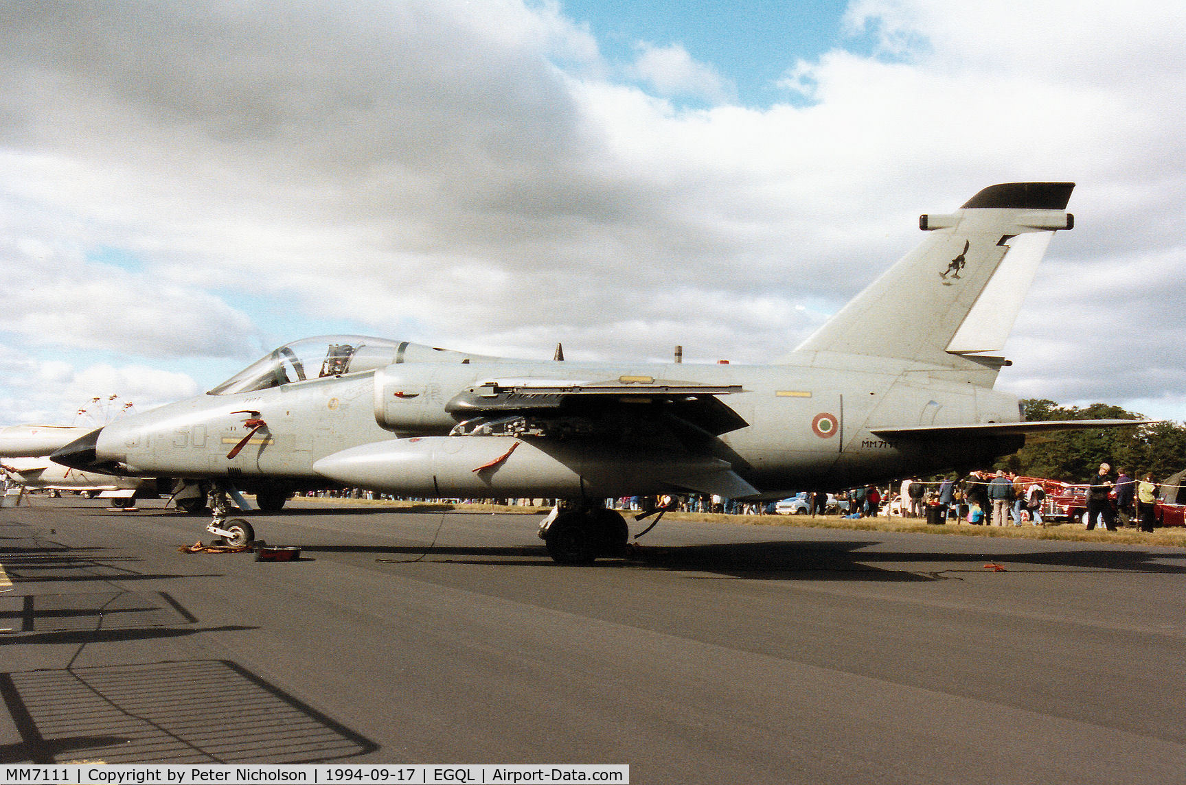 MM7111, 1990 AMX International AMX C/N IX023, AMX of 51 Stormo/103 Gruppo of the Italian Air Force on display at the 1994 RFAF Leuchars Airshow.