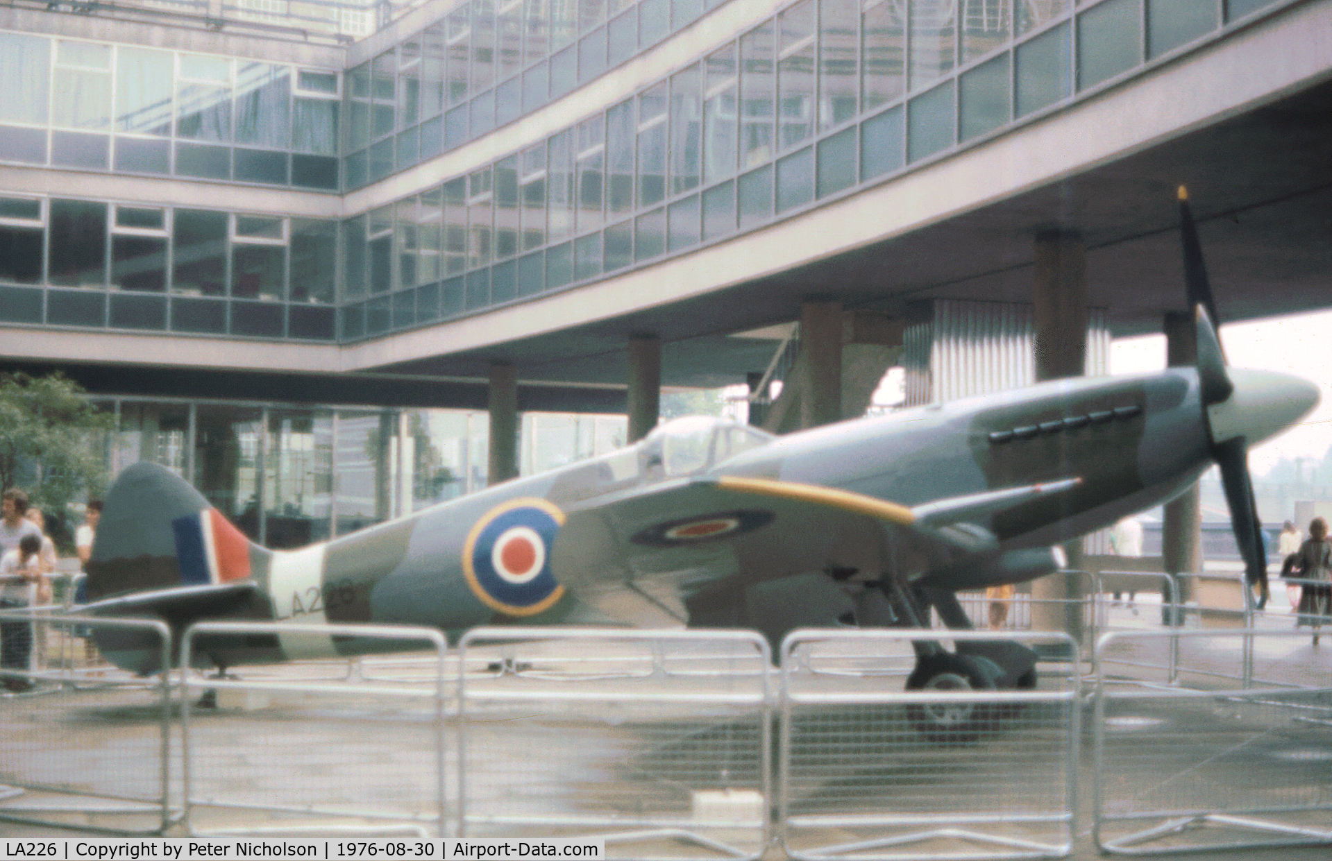 LA226, 1945 Supermarine 356 Spitfire F.21 C/N SMAF.4371, Spitfire F.21 with RAF Maintenance serial 7119M on display in London in the Summer of 1976.