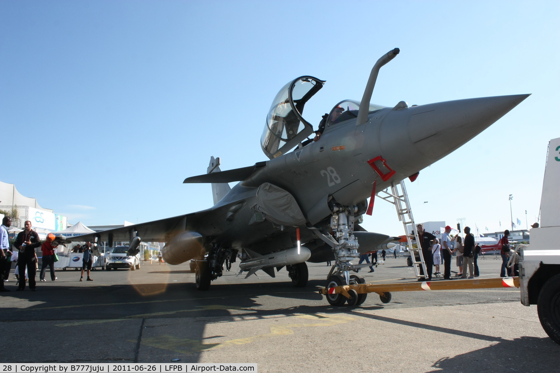 28, Dassault Rafale M C/N 28, on display at SIAE 2011 with Exoset misisil on center position and Meteor under wings