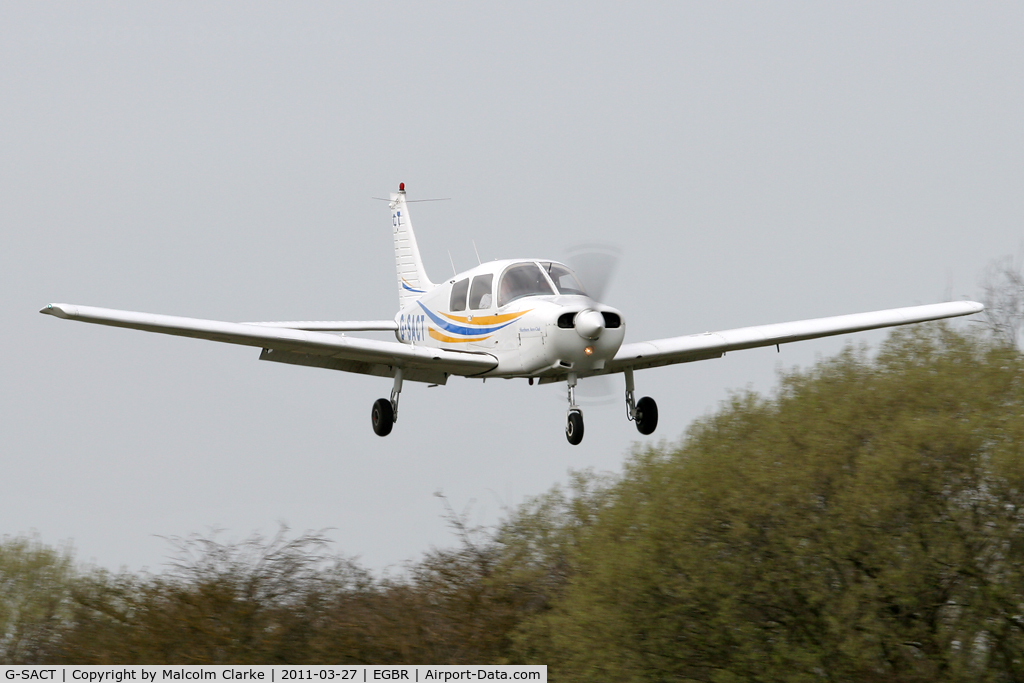 G-SACT, 1988 Piper PA-28-161 Cadet C/N 2841048, Piper PA-28-161 Cadet landing at Breighton Airfield in March 2011.