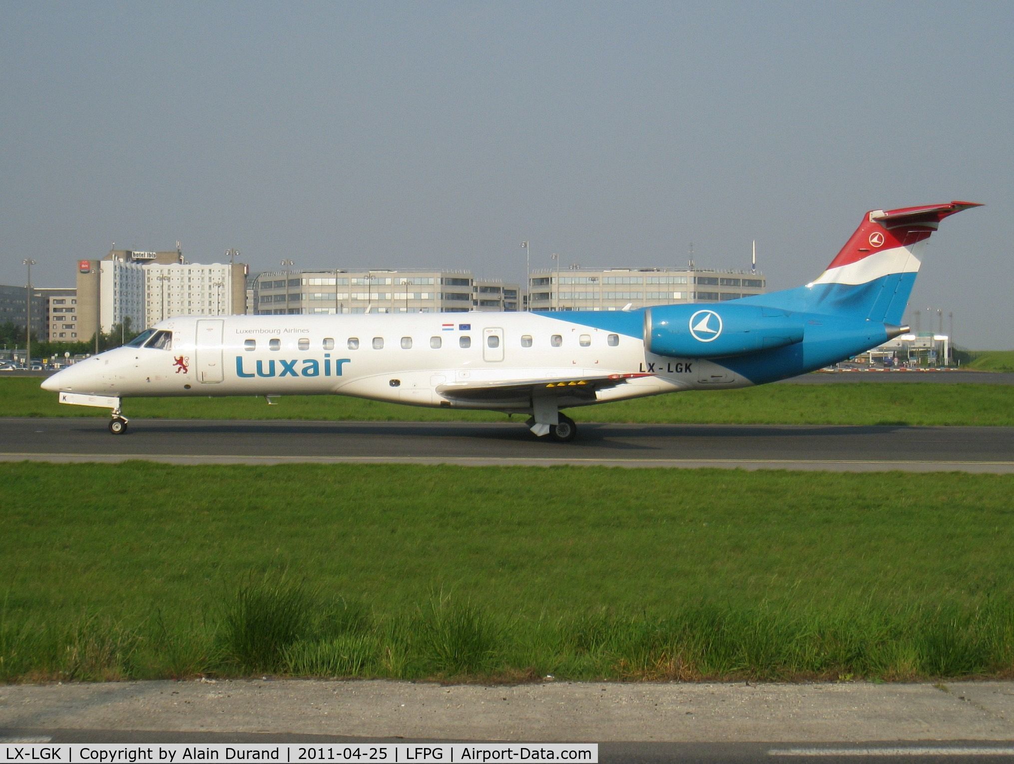 LX-LGK, 2005 Embraer ERJ-135LR (EMB-135LR) C/N 14500886, Luxair has been serving Paris for decades starting with Fokker 27s through Le Bourget. Today, the airline serves CDG with a mix of ERJ 135/145 and Dash 8-402Q