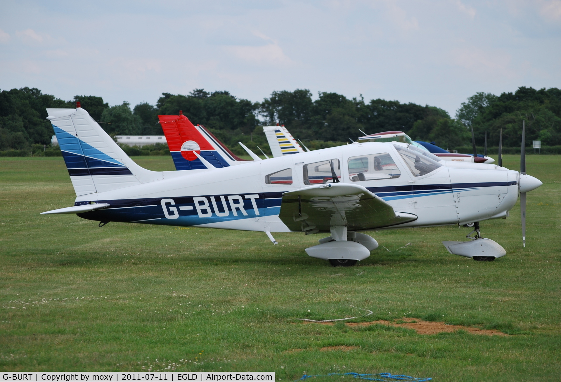 G-BURT, 1977 Piper PA-28-161 Cherokee Warrior II C/N 28-7716105, Cherokee Warrior II ex N2459Q at Denham