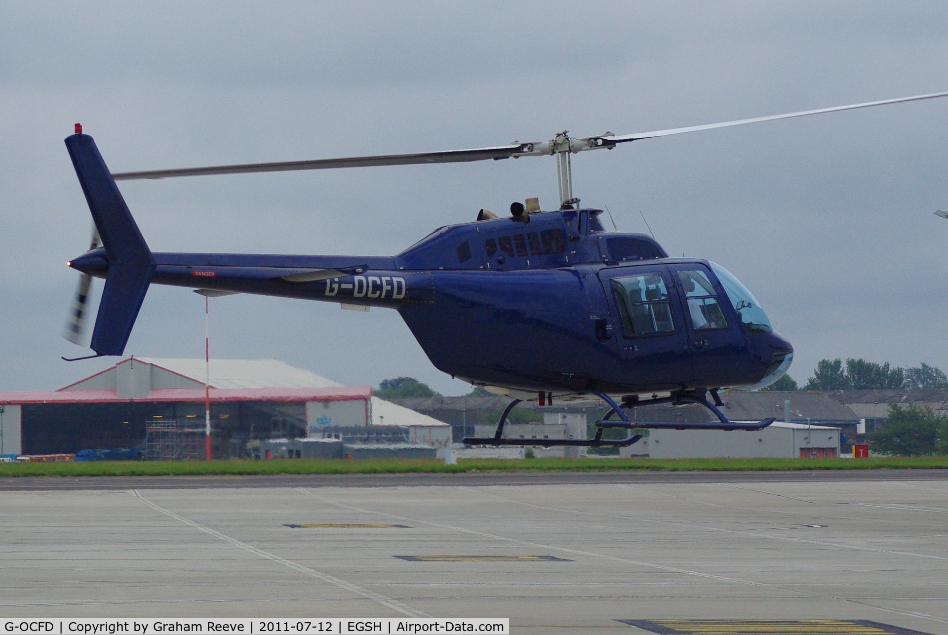 G-OCFD, 1980 Bell 206B JetRanger III C/N 3165, Departing from Norwich.