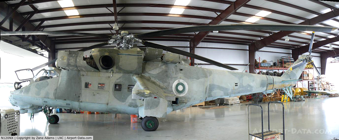 N120NX, Mil Mi-24D C/N 110155, In the Cold War Air Museum hanger at Lancaster Municipal Airport