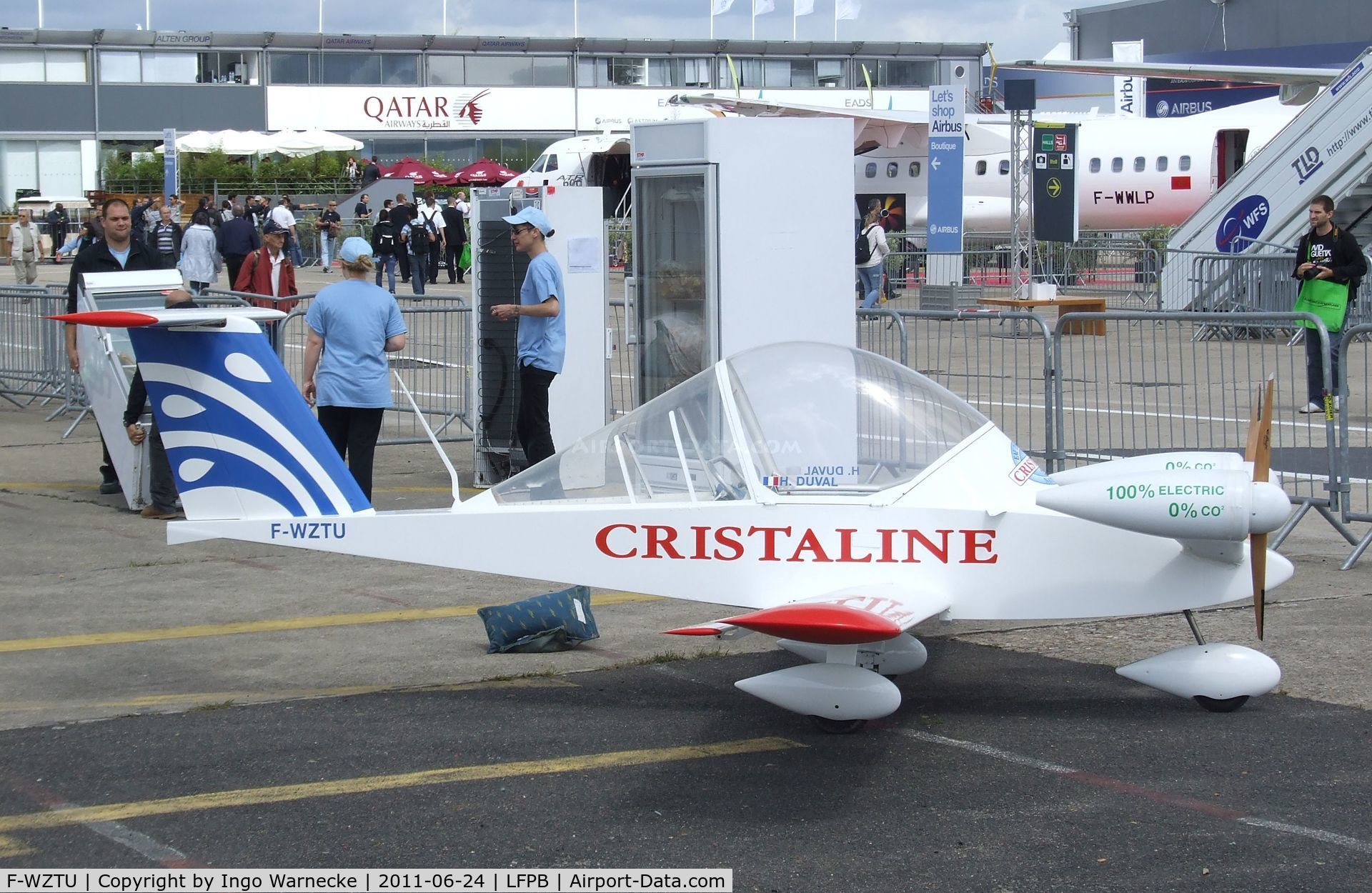 F-WZTU, Colomban MC-15 Cri-Cri (Cricket) C/N 027, Colomban MC.15E CriCri powered by two electric motors at the Aerosalon 2011, Paris