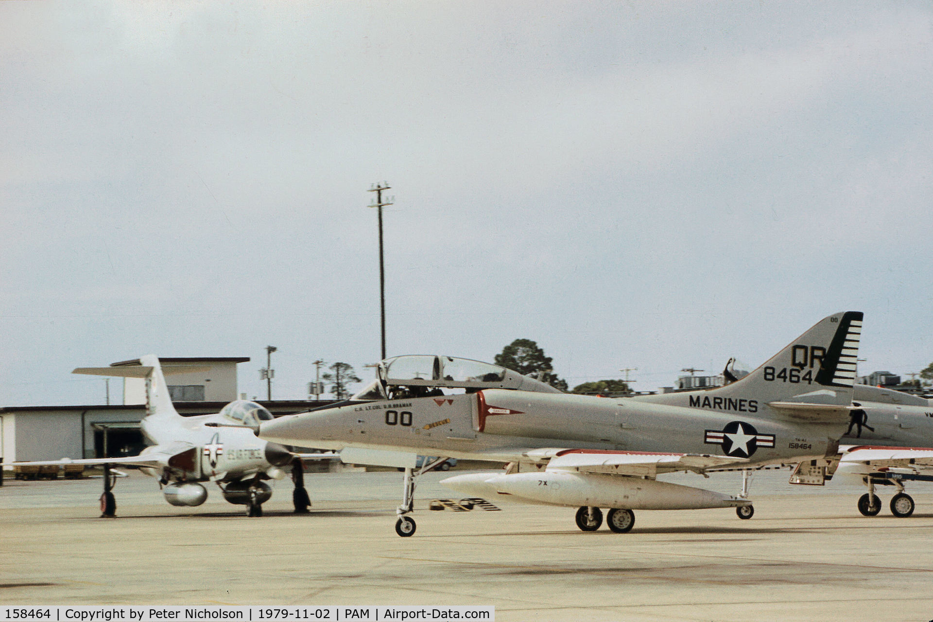 158464, Douglas TA-4J Skyhawk C/N 14269, TA-4J Skyhawk of Marine Attack Squadron VMA-322 visiting Tyndall AFB in November 1979.