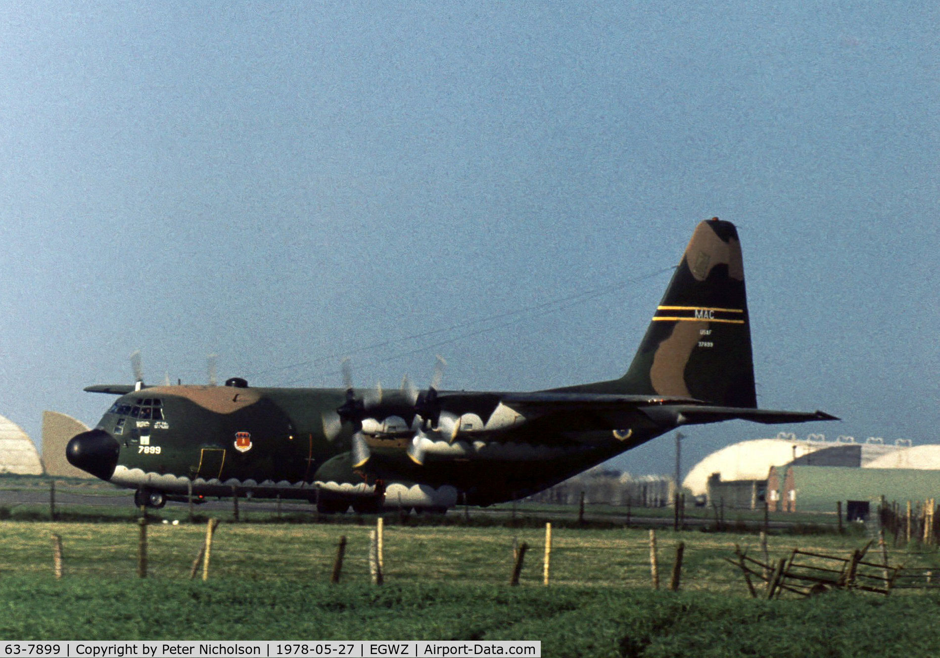 63-7899, 1963 Lockheed C-130E Hercules C/N 382-3970, C-130E Hercules of the 317th Tactical Air Wing seen at RAF Alconbury in May 1978.