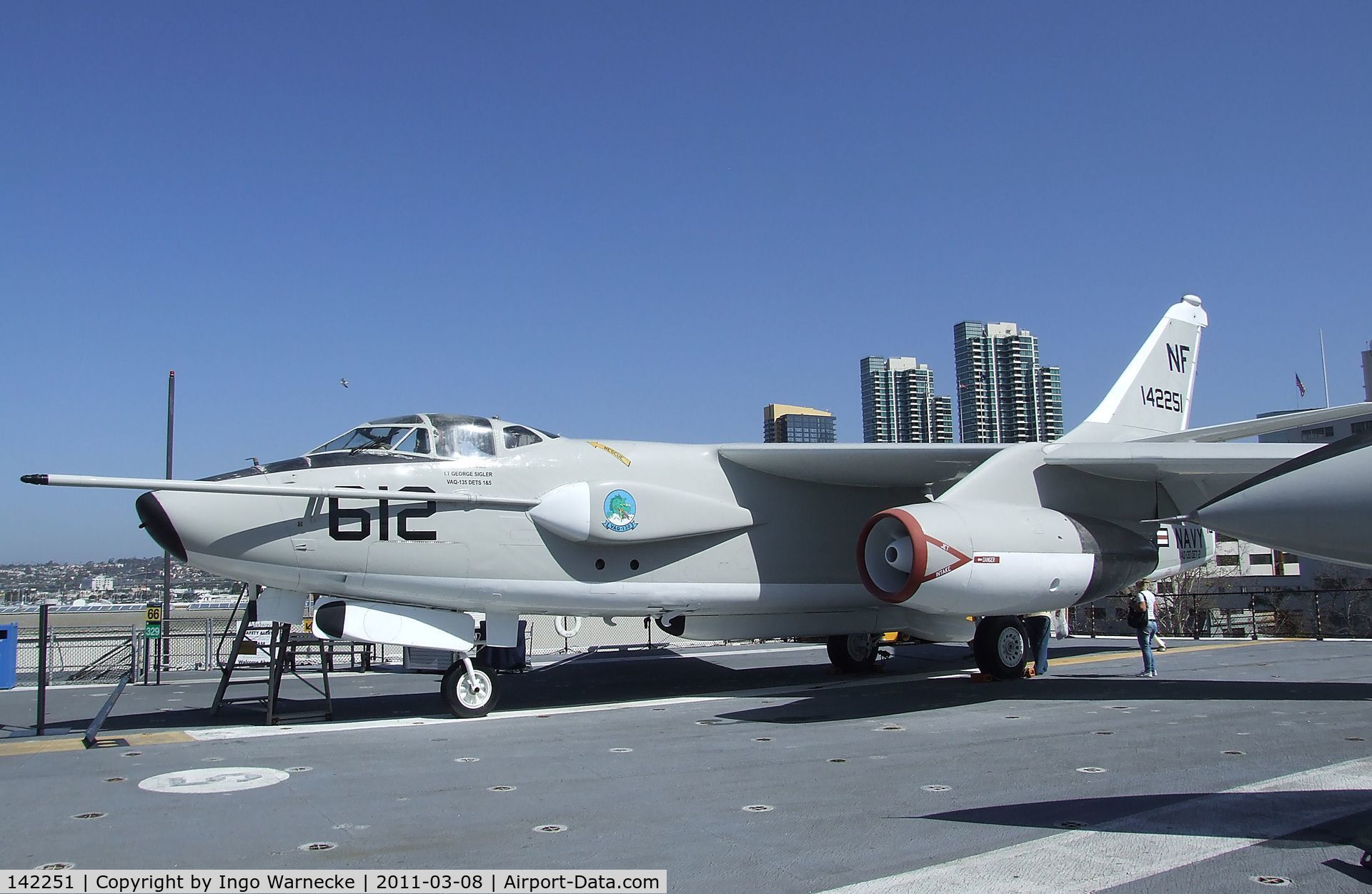 142251, Douglas EKA-3B Skywarrior C/N 11577, Douglas EKA-3B Skywarrior on the flight deck of the USS Midway Museum, San Diego CA