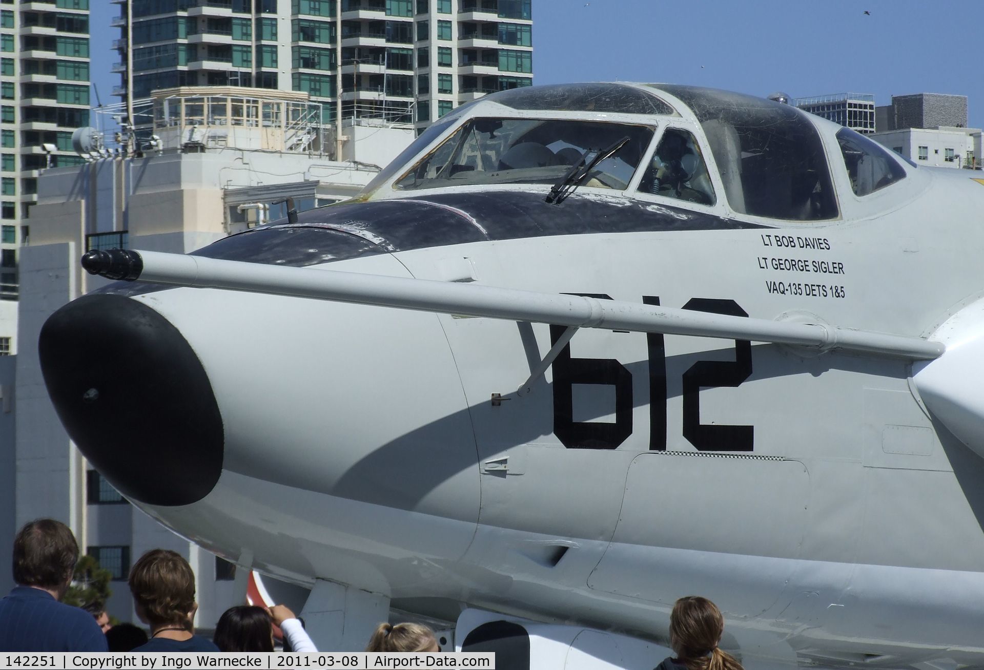 142251, Douglas EKA-3B Skywarrior C/N 11577, Douglas EKA-3B Skywarrior on the flight deck of the USS Midway Museum, San Diego CA