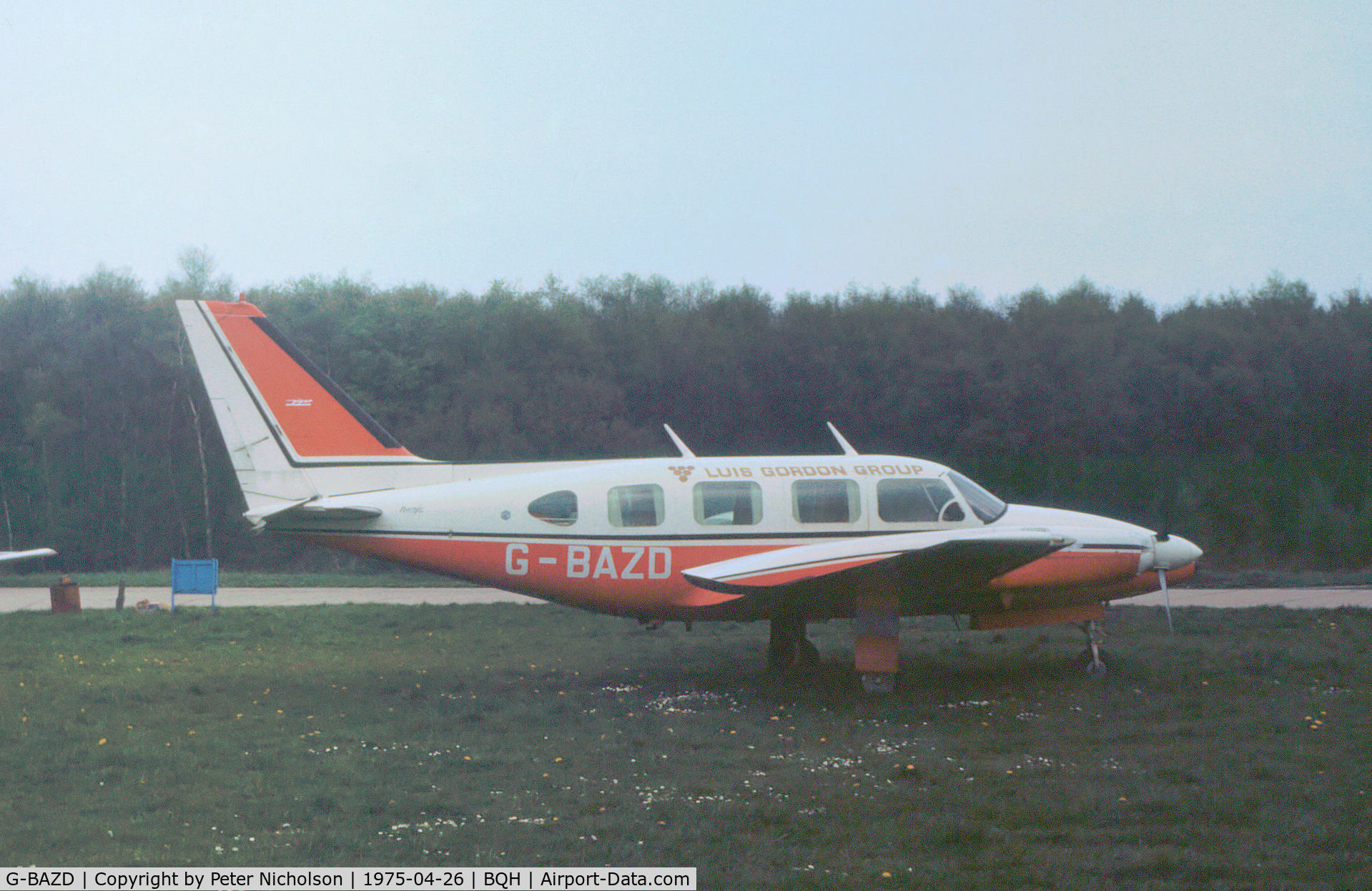 G-BAZD, 1973 Piper PA-31 Navajo C/N 31-7300915, PA-31 Navajo of the Luis Gordon Group resident at Biggin Hill in April 1975.