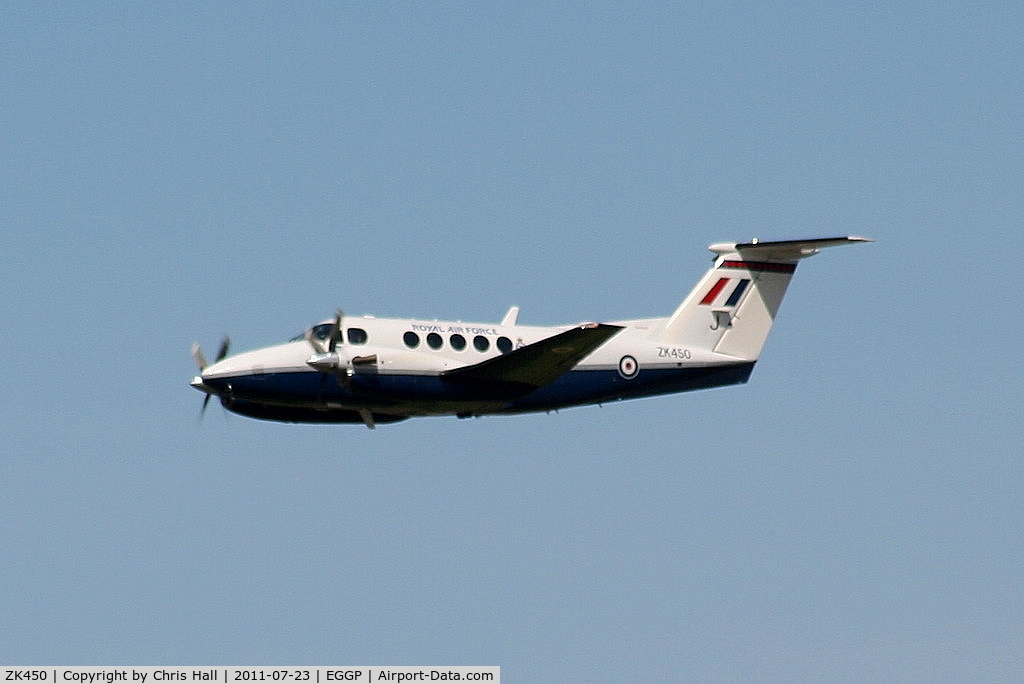 ZK450, 2003 Raytheon B200 King Air C/N BB-1829, Royal Air Force Kingair of 45(R)Squadron, arriving back at Liverpool after its display at the Southport Airshow