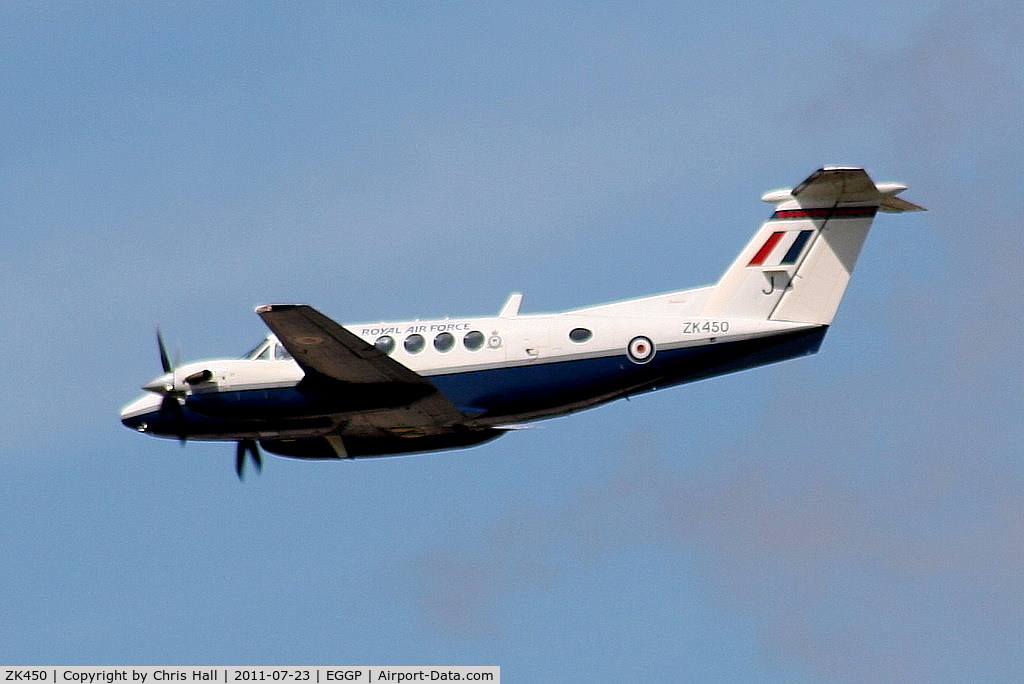 ZK450, 2003 Raytheon B200 King Air C/N BB-1829, Royal Air Force Kingair of 45(R)Squadron, arriving back at Liverpool after its display at the Southport Airshow