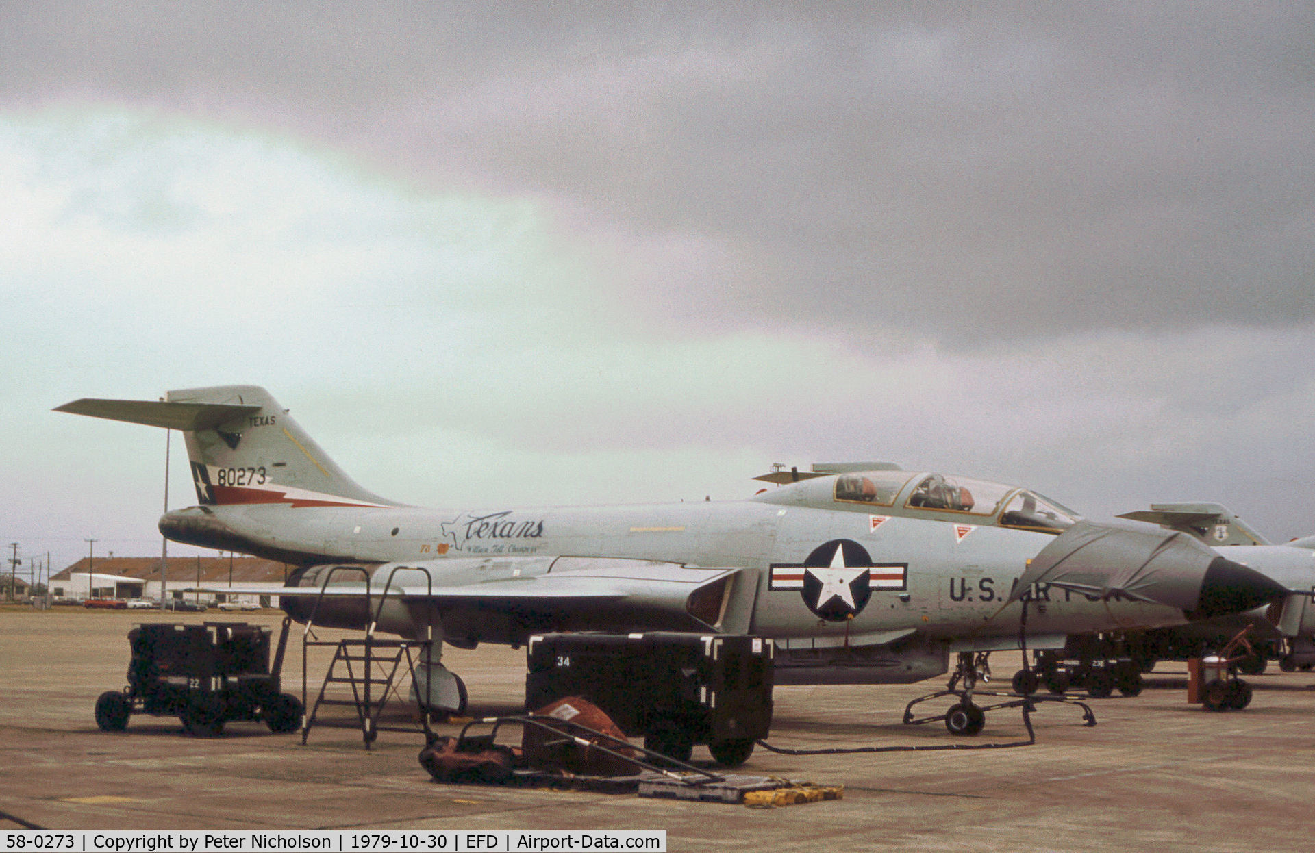 58-0273, 1958 McDonnell F-101B Voodoo C/N 645, Another view of this 111st Fighter Interceptor Squadron F-101B Voodoo on the flight-line at Ellington AFB in October 1979.