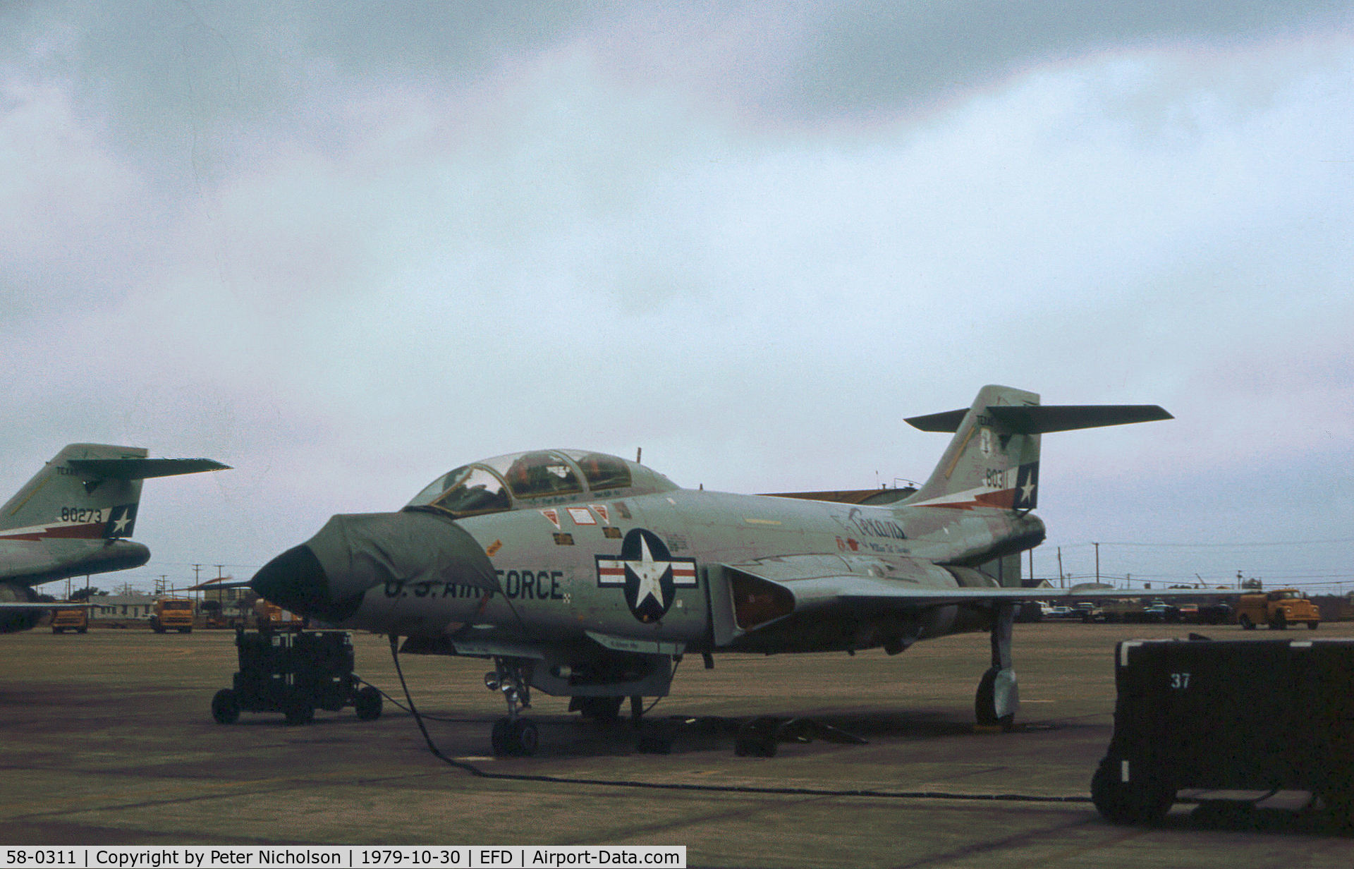 58-0311, 1958 McDonnell F-101F Voodoo C/N 683, Another view of this F-101F Voodoo on the flight-line at Ellington AFB in October 1979.