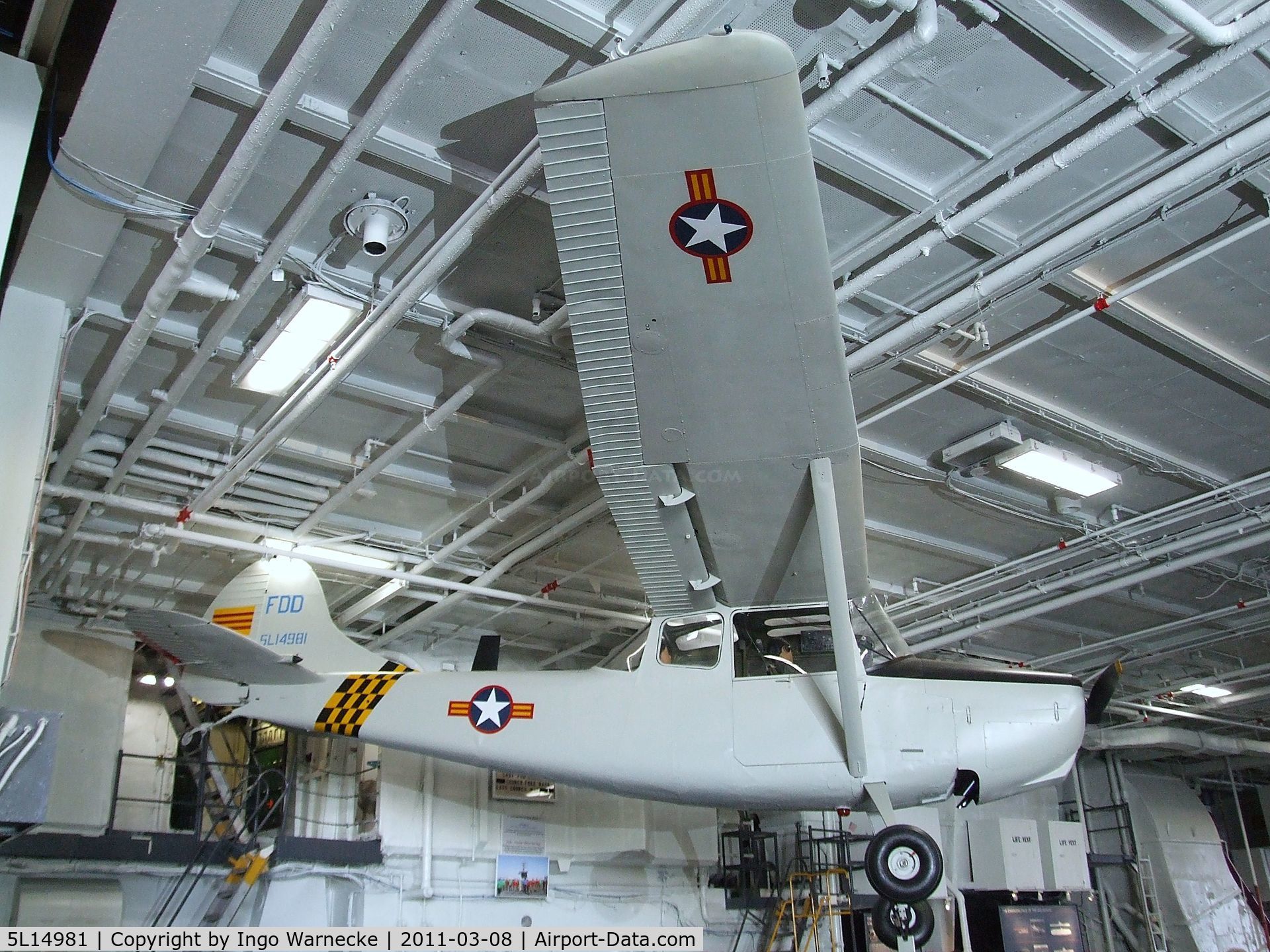 5L14981, 1950 Cessna O-1A Bird Dog C/N 21866, Cessna 305A / L-19A / O-1A Bird Dog in the hangar of the USS Midway Museum, San Diego CA