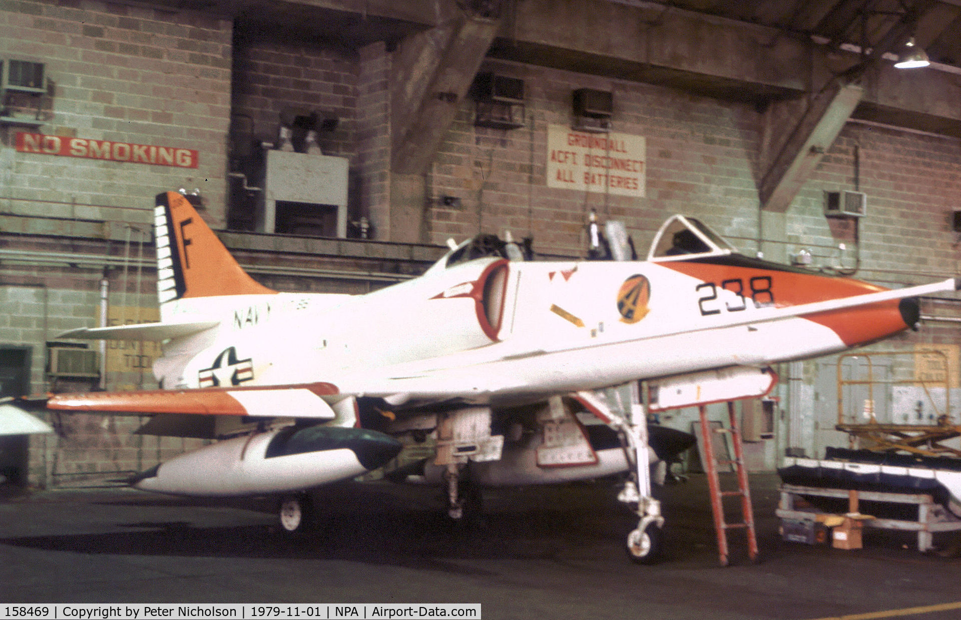 158469, Douglas TA-4J Skyhawk C/N 14274, TA-4J Skyhawk of Training Squadron VT-86 undergoing maintenance at NAS Pensacola in November 1979.