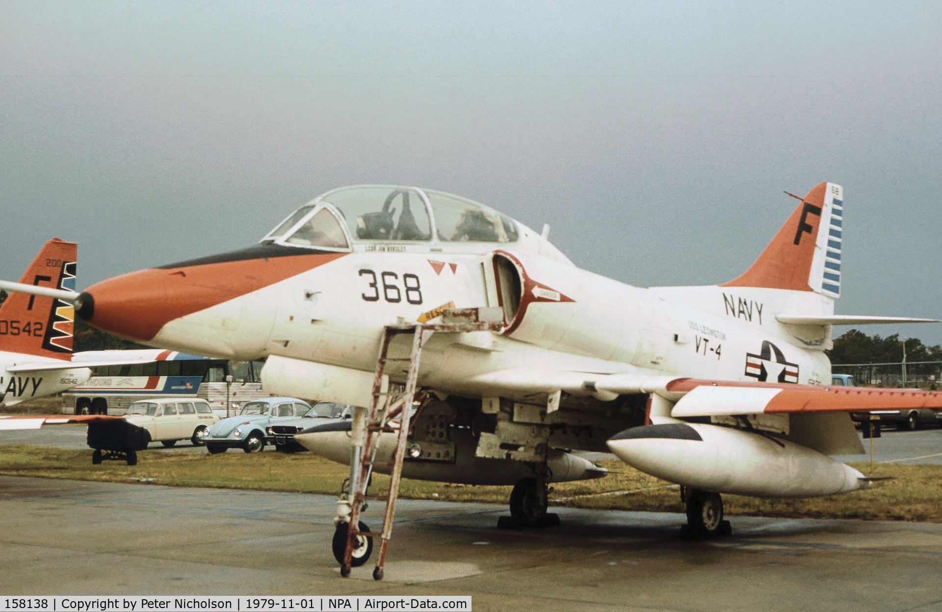 158138, Douglas TA-4J Skyhawk C/N 14175, TA-4J Skyhawk of Training Squadron VT-4 on the flight-line at NAS Pensacola in November 1979.