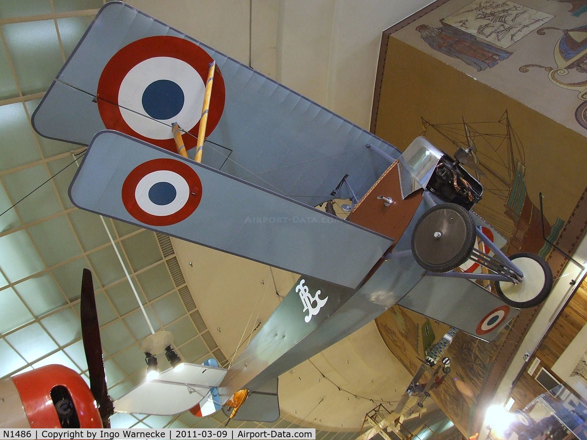 N1486, Nieuport 11 Replica C/N 102, Addems-Pfeifer NIEUPORT 11 replica at the San Diego Air & Space Museum, San Diego CA