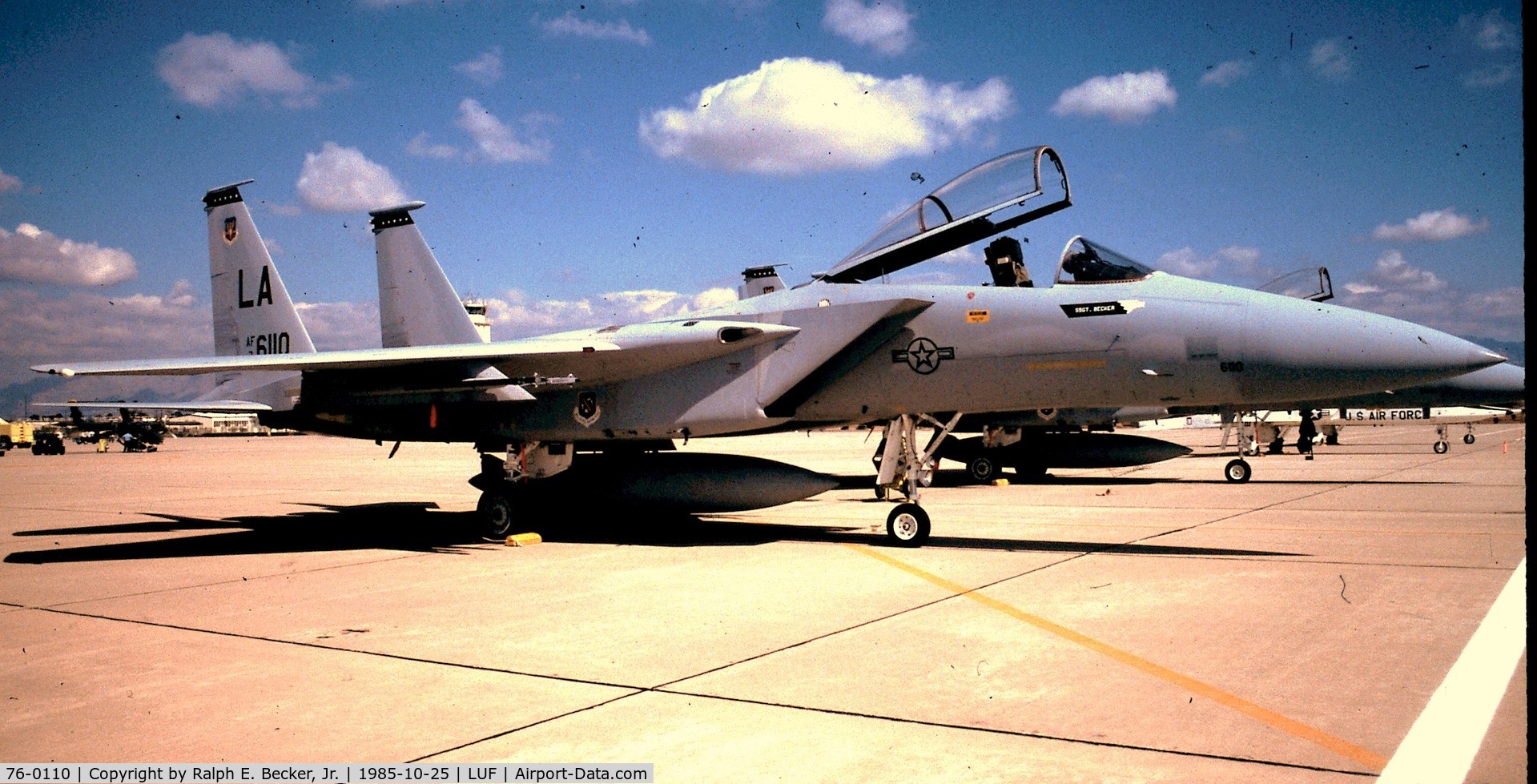 76-0110, 1976 McDonnell Douglas F-15A Eagle C/N 0314/A262, F-15A, Tail #76-0110, of the 405th TTW, 555th TFTS, Luke AFB, AZ. This Aircraft served as the 405th TTW Flagship from the mid to late 1980's, when I served as her DCC.