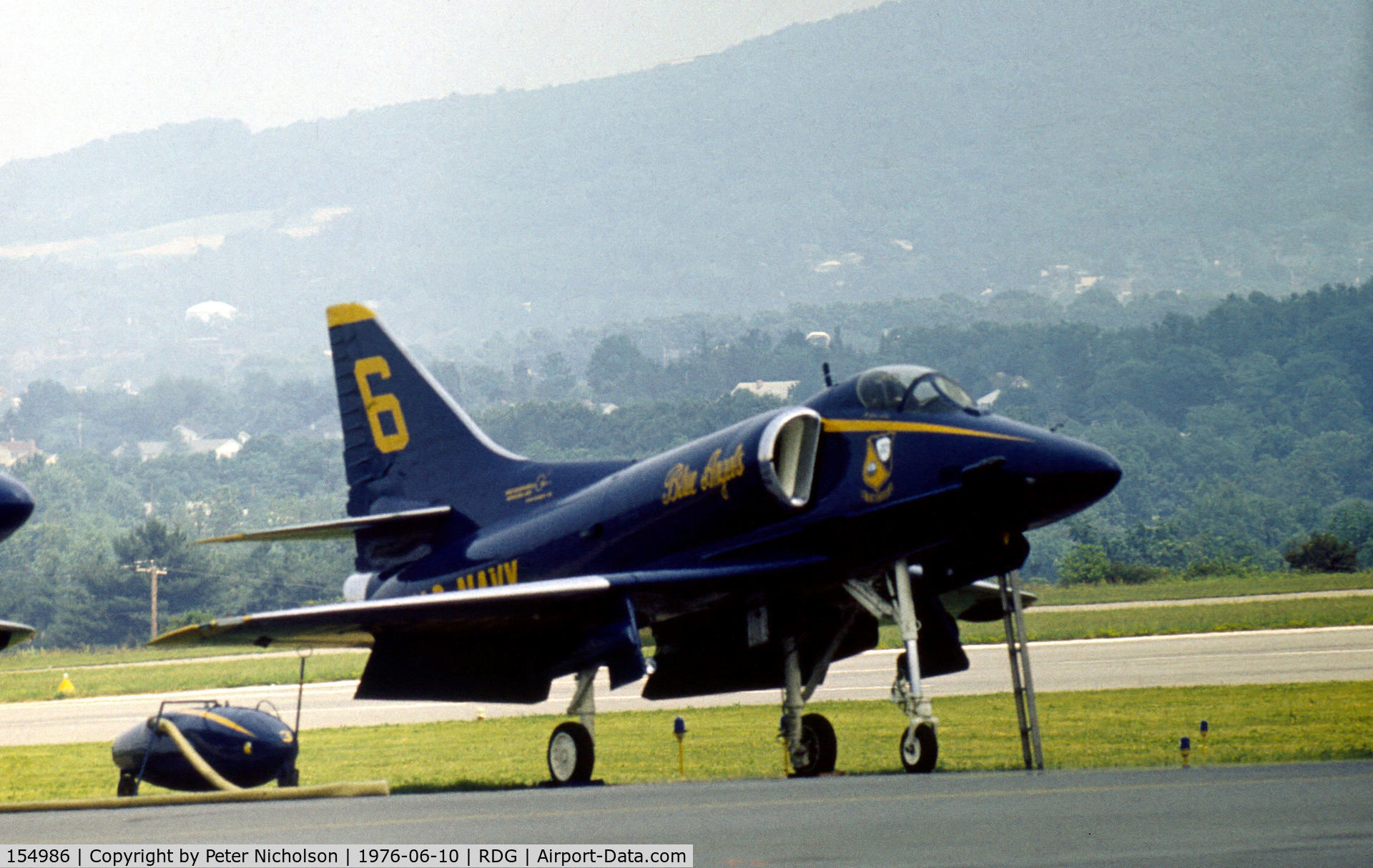 154986, Douglas A-4F Skyhawk C/N 13802, A-4F Skyhawk Blue Angels number 6 on the flight-line at the 1976 Reading Airshow.