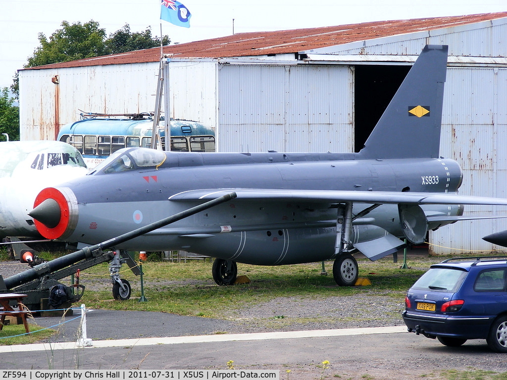 ZF594, English Electric Lightning F.53 C/N 95303, ex Saudi AF (53-696) painted to represent XS933 EE Lightning F.6 of No. 11 Squadron, displayed at the North East Aircraft Museum, Unsworth