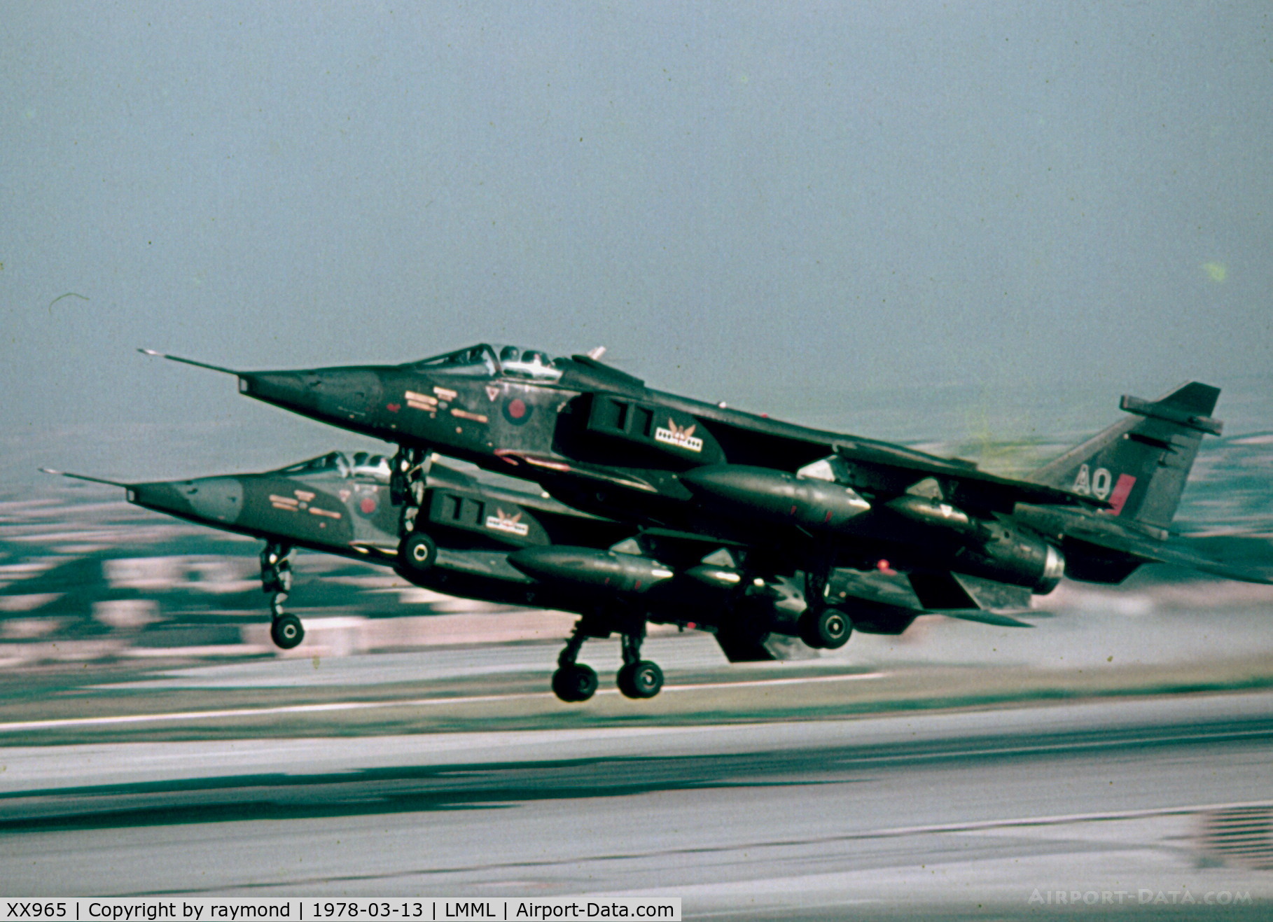 XX965, 1975 Sepecat Jaguar GR.1A C/N S.87, Jaguars XX965/AM and XZ372 of 17Sqd RAF in double take-off.