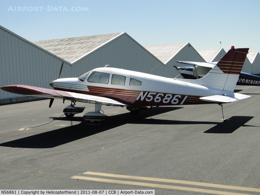 N56861, 1973 Piper PA-28-180 Cherokee C/N 28-7405035, Tied down and parked in transient parking