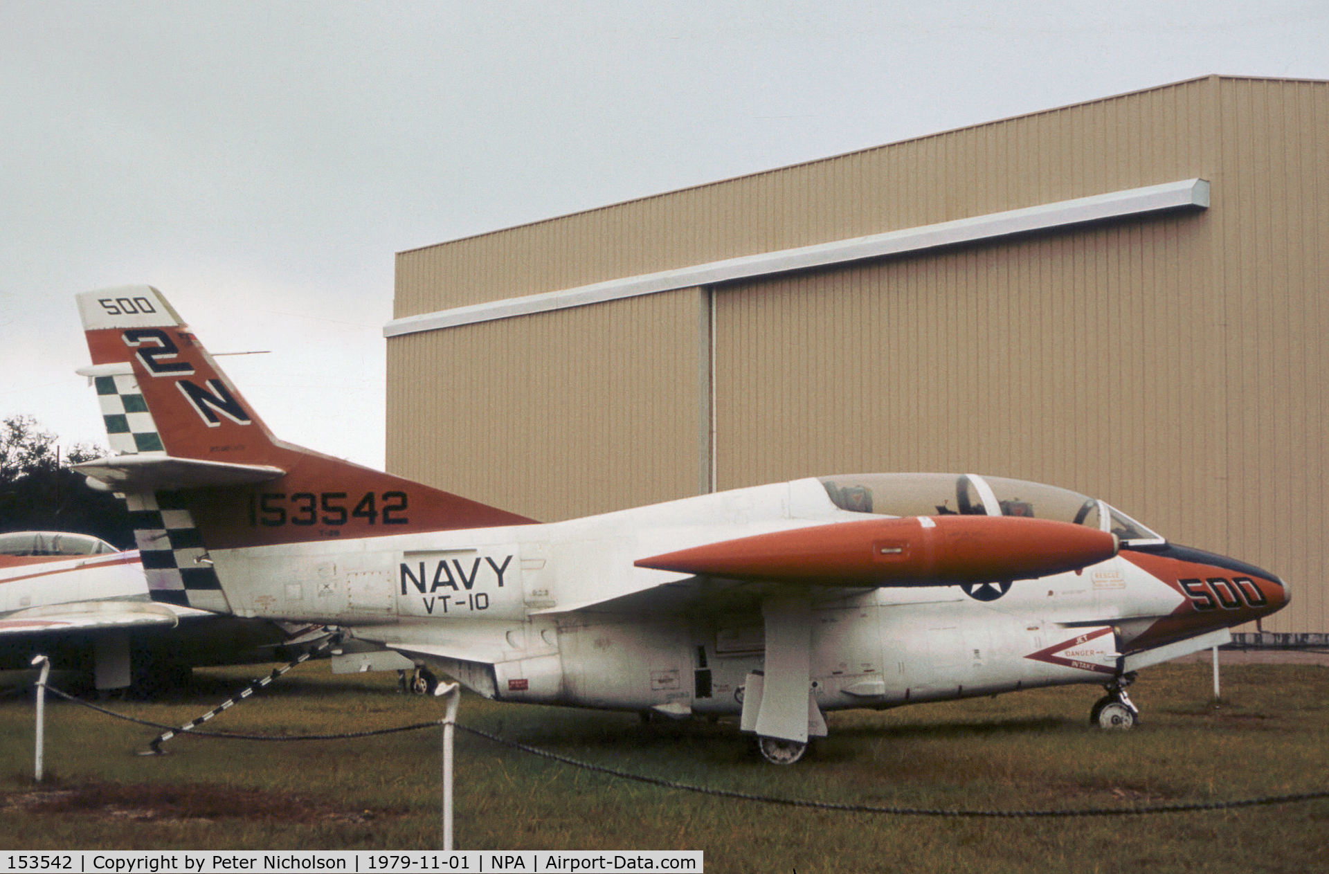 153542, North American T-2B Buckeye C/N 294-5, T-2B Buckeye of Training Squadron VT-10 as seen at the Naval Air Museum at Pensacola in November 1979.