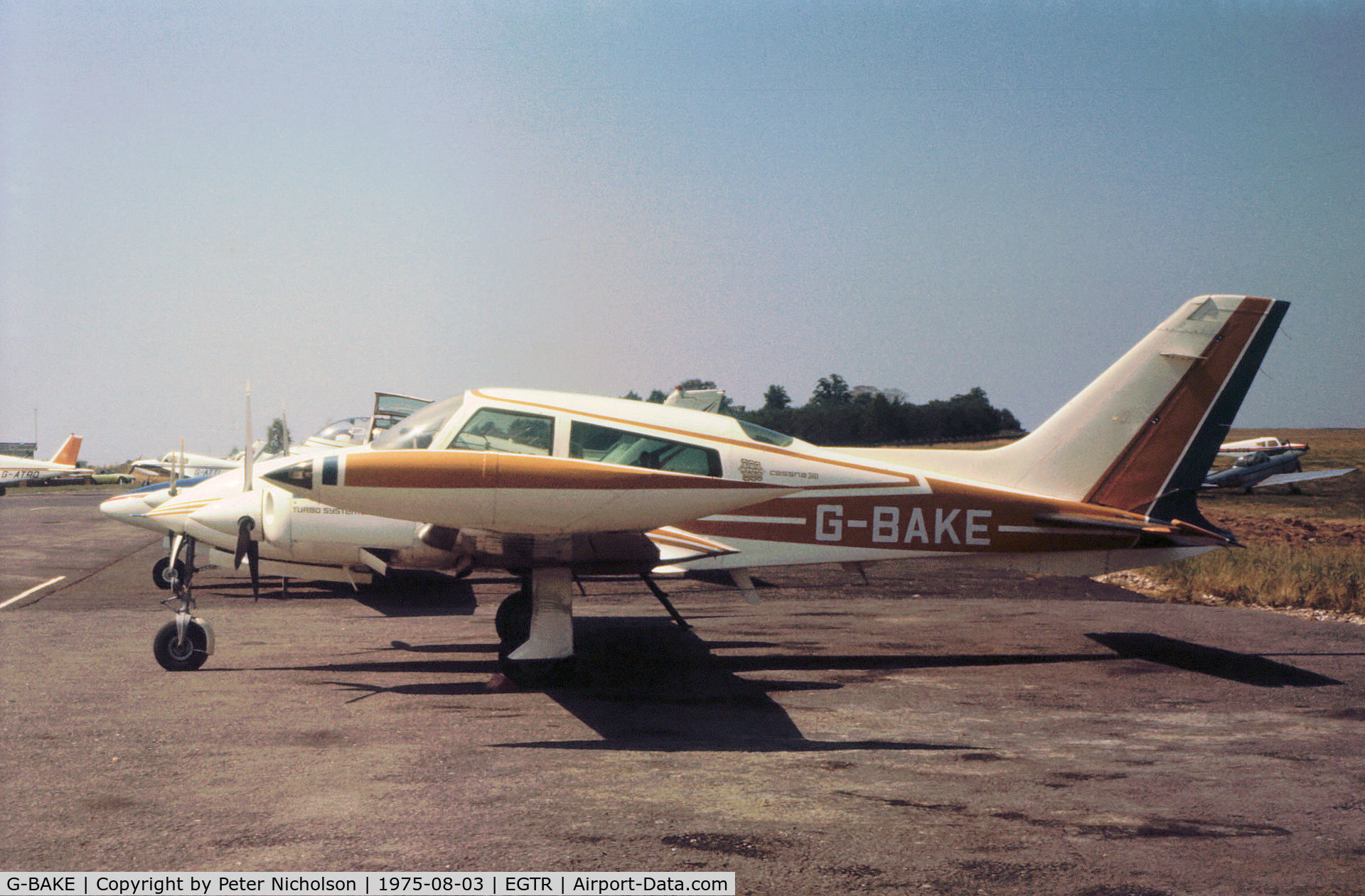 G-BAKE, 1972 Cessna T310Q C/N 310Q-0641, Cessna T310Q resident at Elstree as seen in the Summer of 1975.