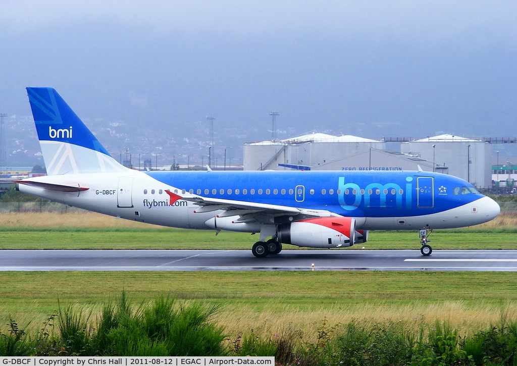 G-DBCF, 2005 Airbus A319-131 C/N 2466, backtracking down the runway prior to its departure