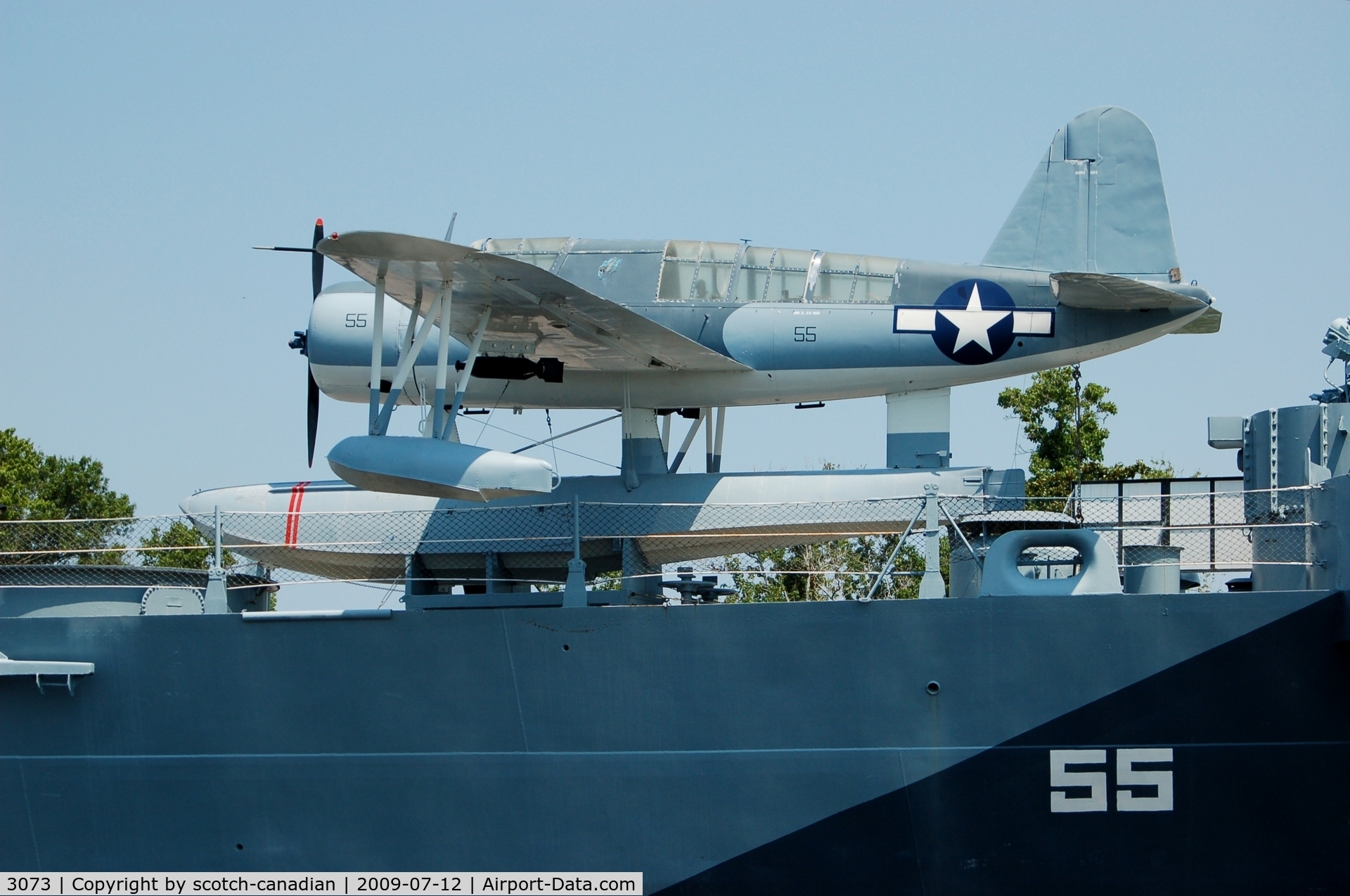 3073, 1941 Vought OS2U-3 Kingfisher C/N Not found 3073, Vought OS2U-2 Kingfisher on the USS North Carolina (BB-55) at Wilmington, NC