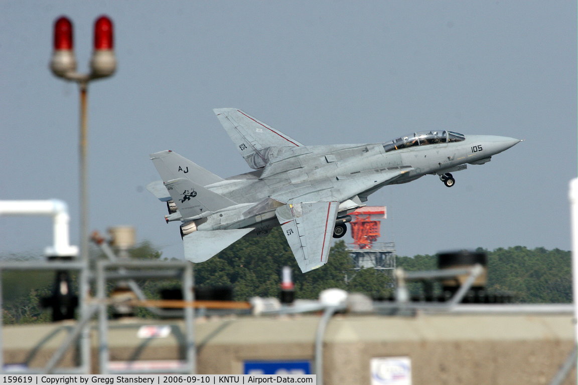 159619, Grumman F-14A Tomcat C/N 166, Nice hard bank just after takeoff by one of the F-14 demo aircraft.