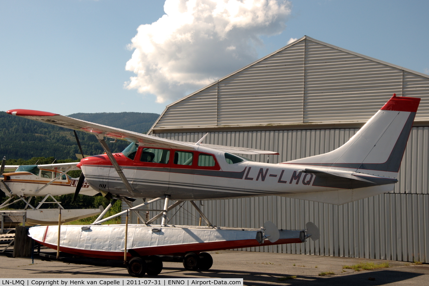 LN-LMQ, 1970 Cessna U206E Stationair C/N U20601608, Cessna U206E floatplane parked at Notodden airfield, Norway.